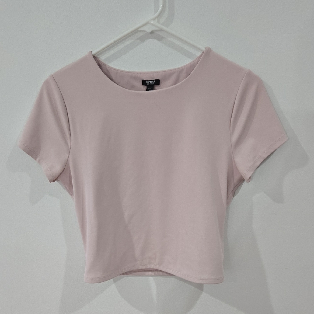 Express Light Pink Short Sleeve Crop Top